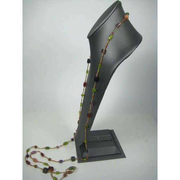 Lariat Glass Beaded Long Necklace Statement 60 Inch Art Deco Flapper Style - Picture 6 of 8